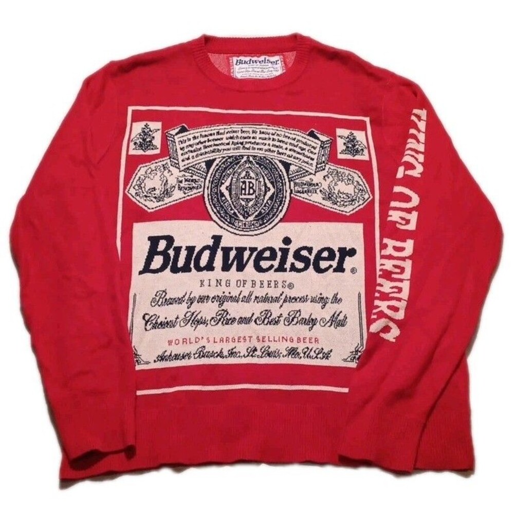 Vinyage Budweiser Sweater Size XL  Classic Signet Spellout Red Advertising
